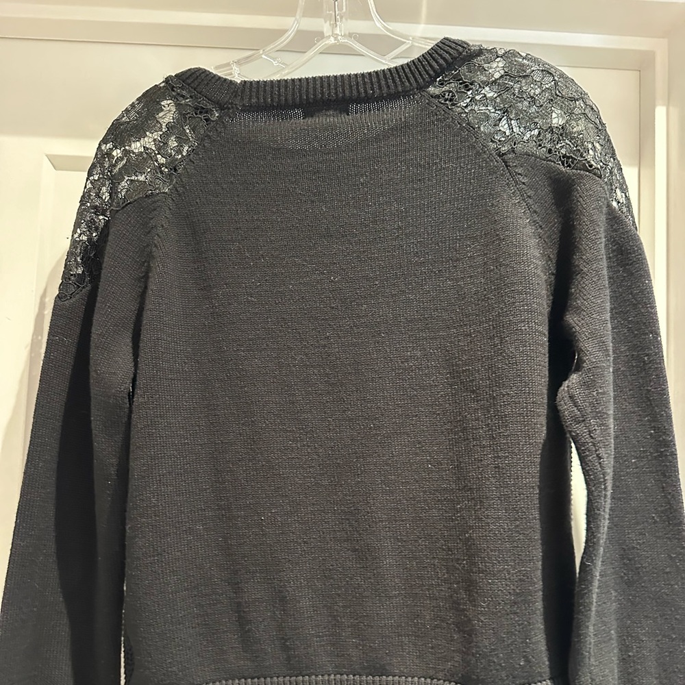 Maison Jules Black Sweater Lace Shoulder Cap